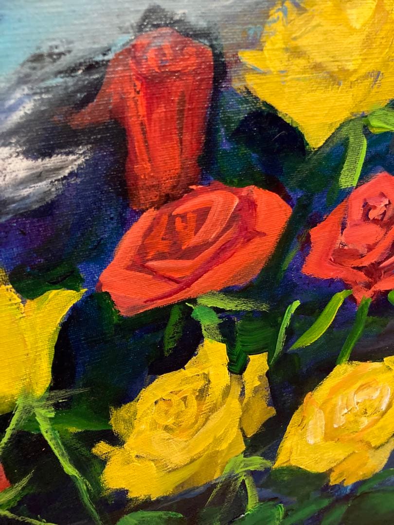 宇都山喜八郎 バラの肉質油彩画 やや傷や汚れあり 絵画