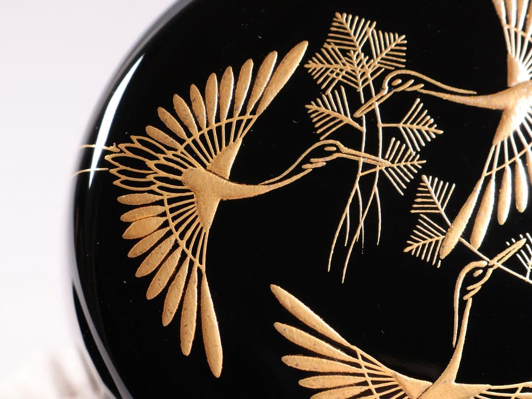 茶道具 新井司平「松喰鶴蒔絵」大棗 尋牛斎・書付 金蒔絵