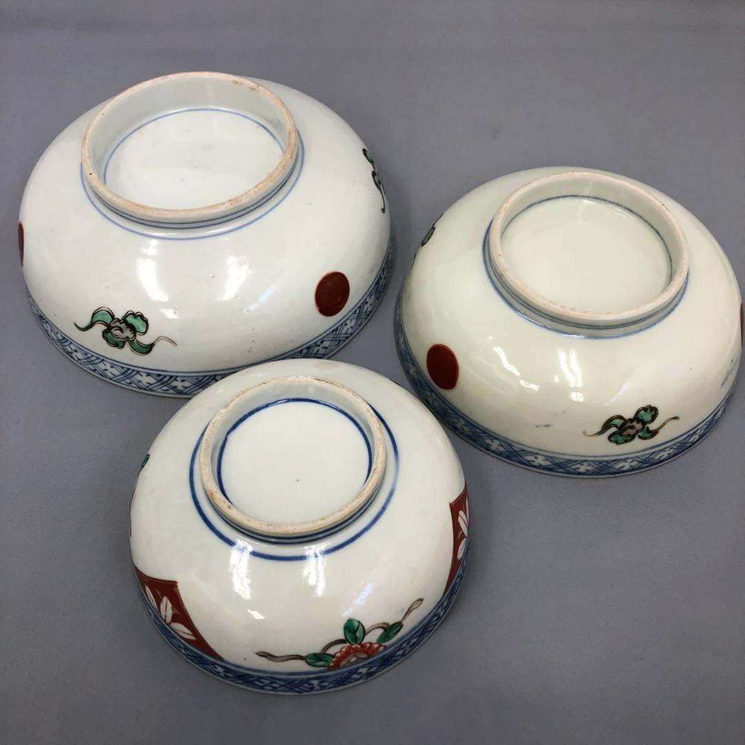 古伊万里 染錦 三つ鉢 松竹梅、鳳凰