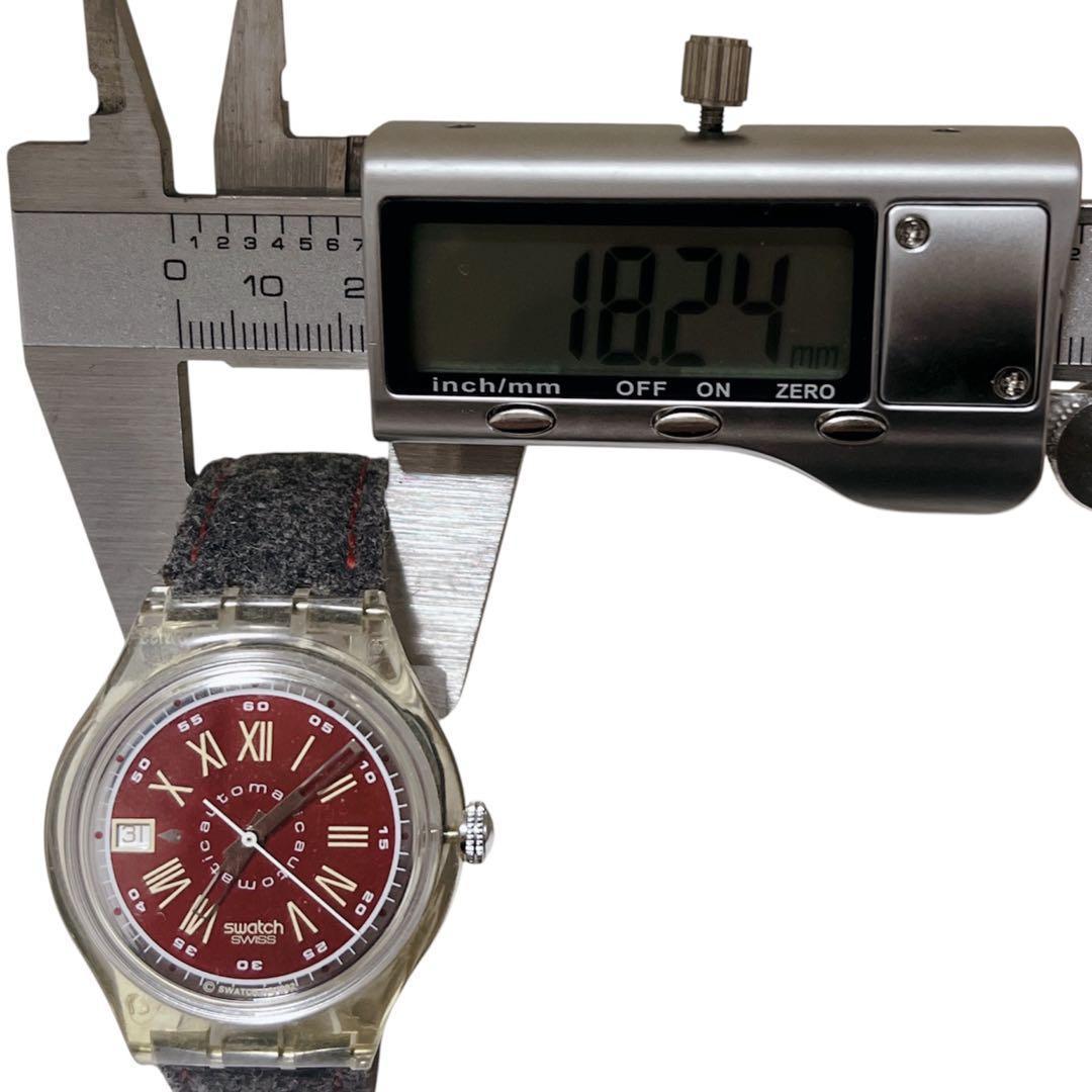 【希少】スウォッチ 自動巻き 23石 裏スケルトン 赤文字盤 腕時計 デイト