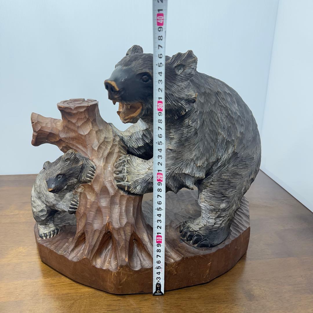 希少】 木彫り 熊 親子 置物 1991年 当時物 北海道 阿寒湖 工芸品