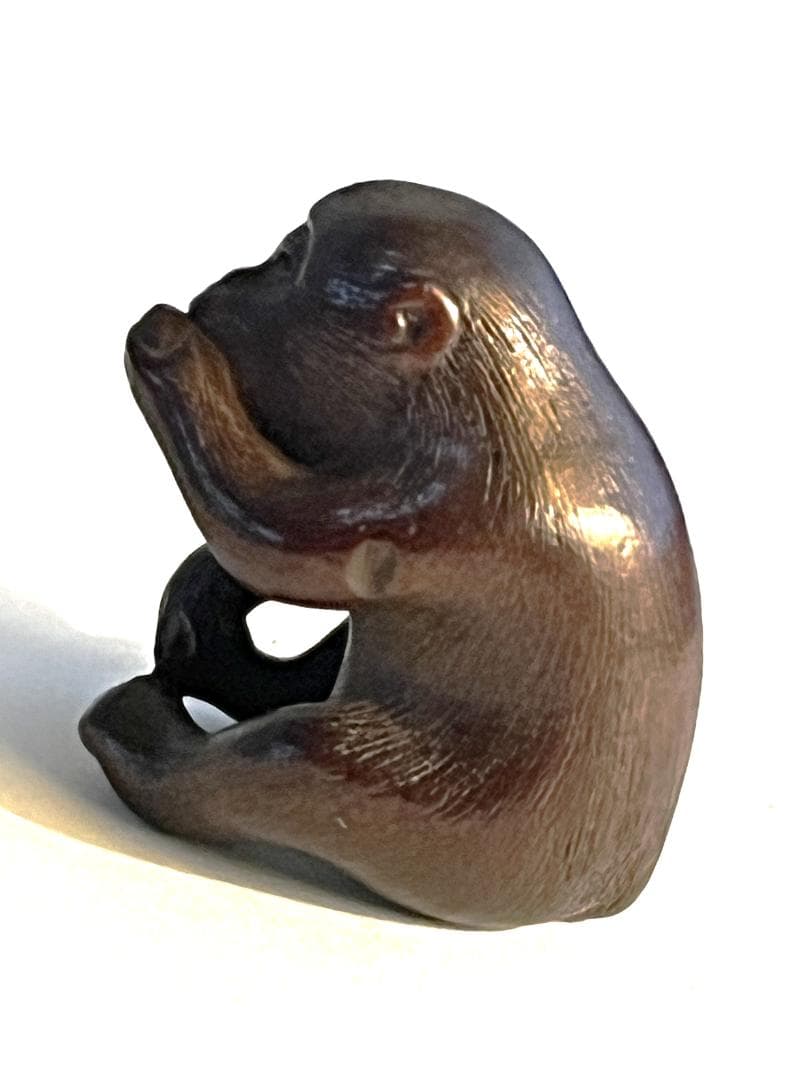 根付 猿 線刻銘「白龍」