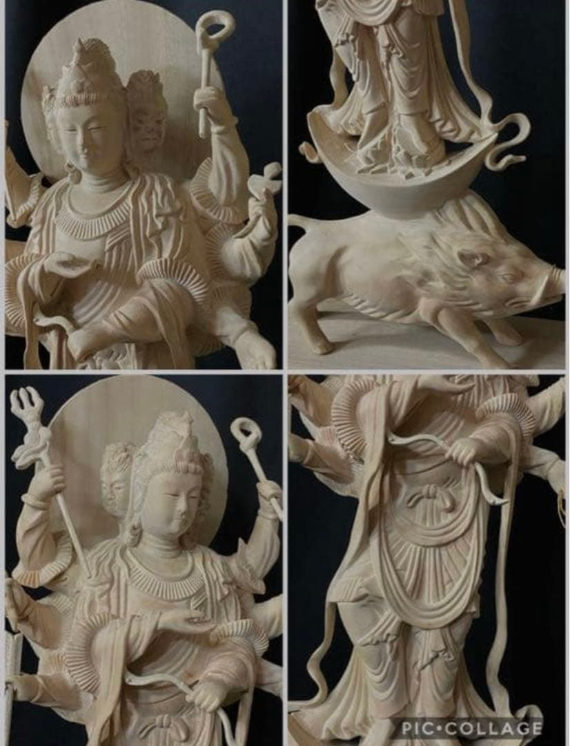 高57cm 井波彫刻 仏教工芸品 楠材 仏師で仕上げ品 護法善神 摩利支天