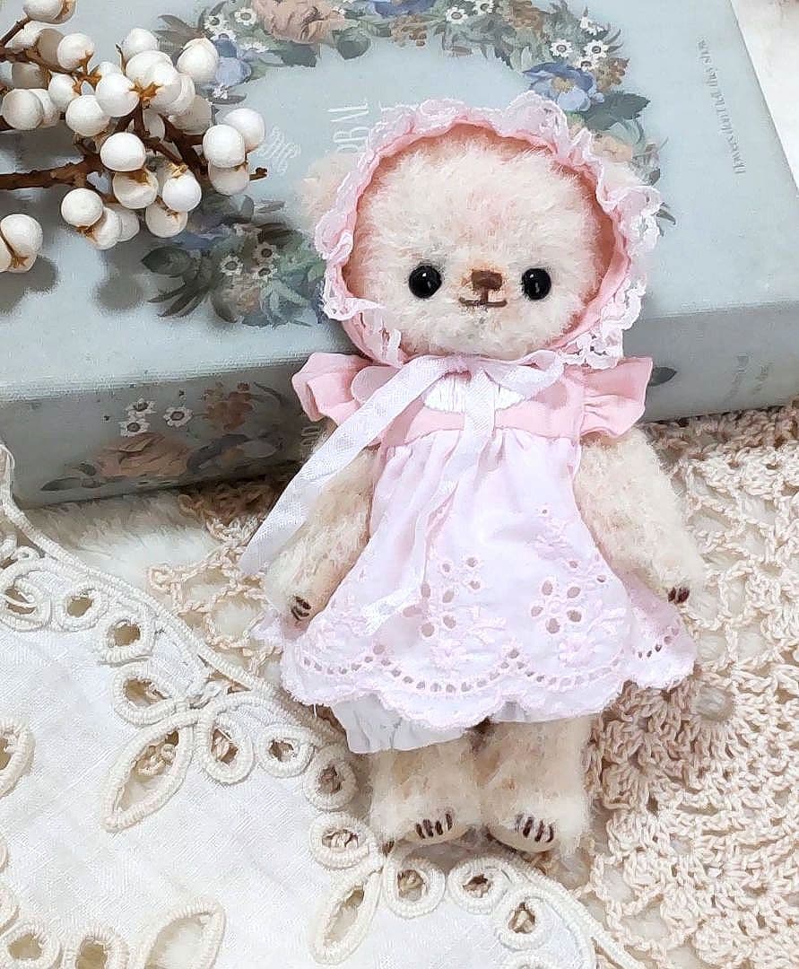 ピンク】ハンドメイド テディベア ラティニティアルパカ ローズ色 三つ子