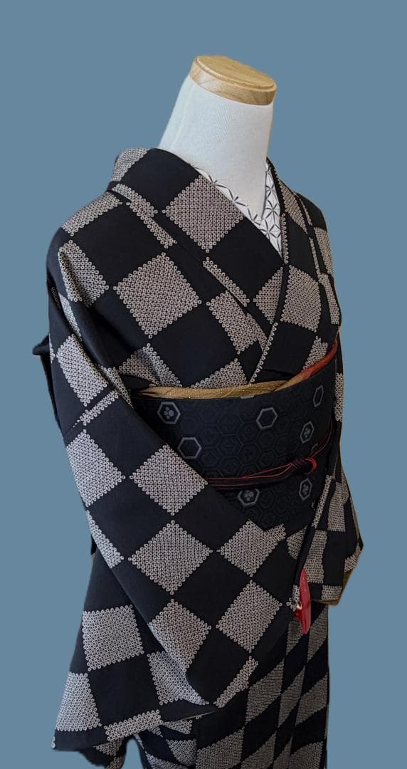 専用:着物５　嵐山よしむら　市松柄袷着物　こげ茶　正絹　身丈１６８裄丈６８ 洗える着物 嵐山よしむら 単品 ポリエステル 袷 小紋 : 着物通販