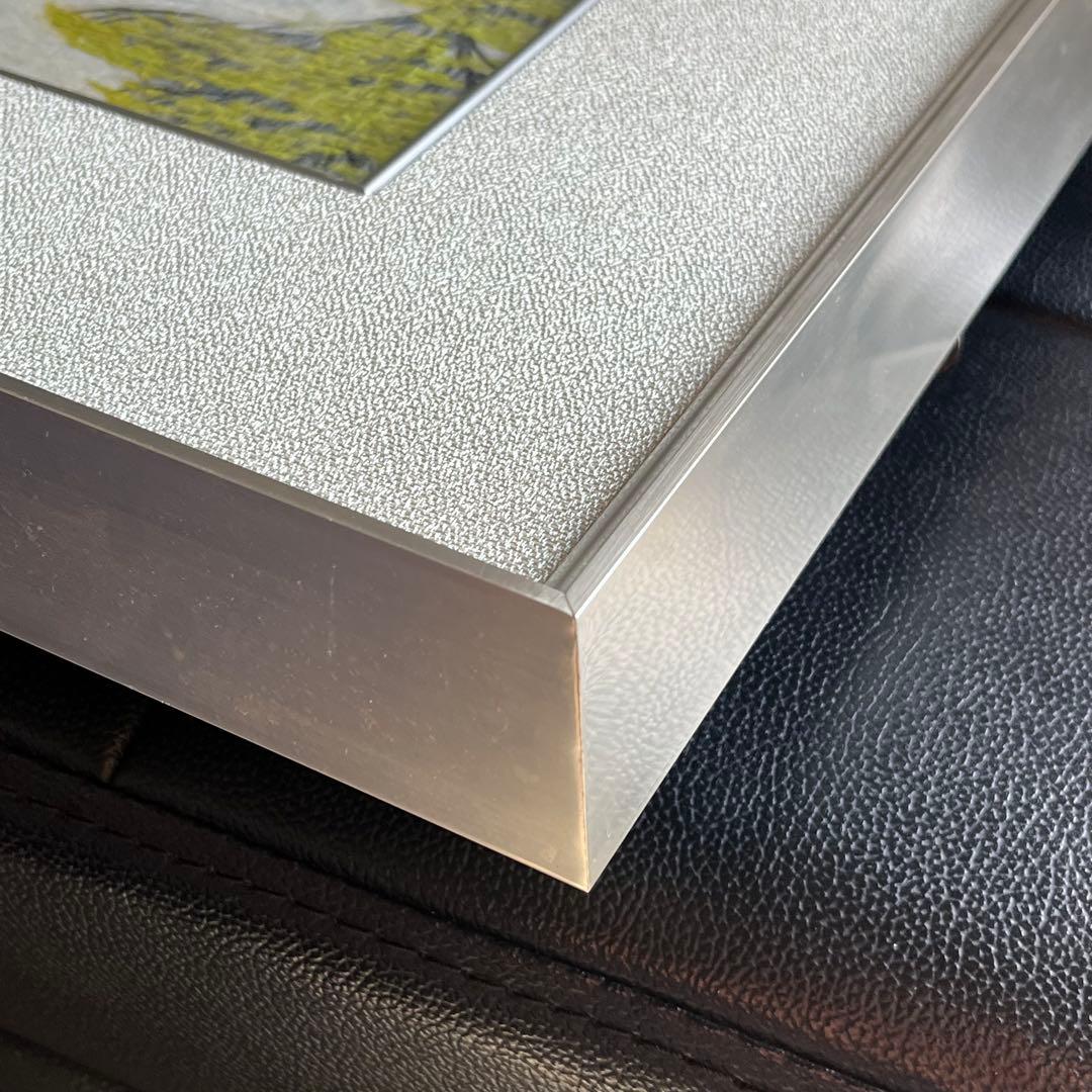 福岡小次郎　新緑　春山　和紙画　和風画　日本画　額　屏風　障子紙　ちぎり絵　和紙