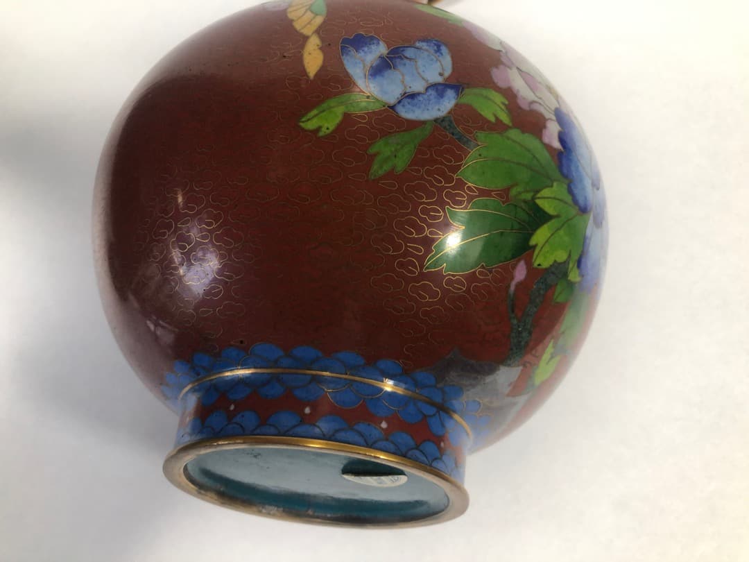 中国美術 七宝焼 琺瑯彩絵花瓶 高さ31cm 台付 美品