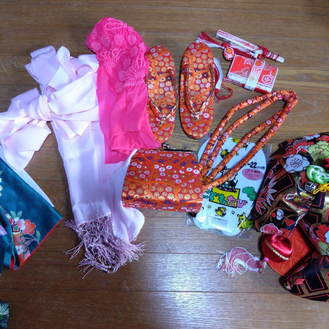 美しい緑七歳★着物帯バッグ草履小物セット★
