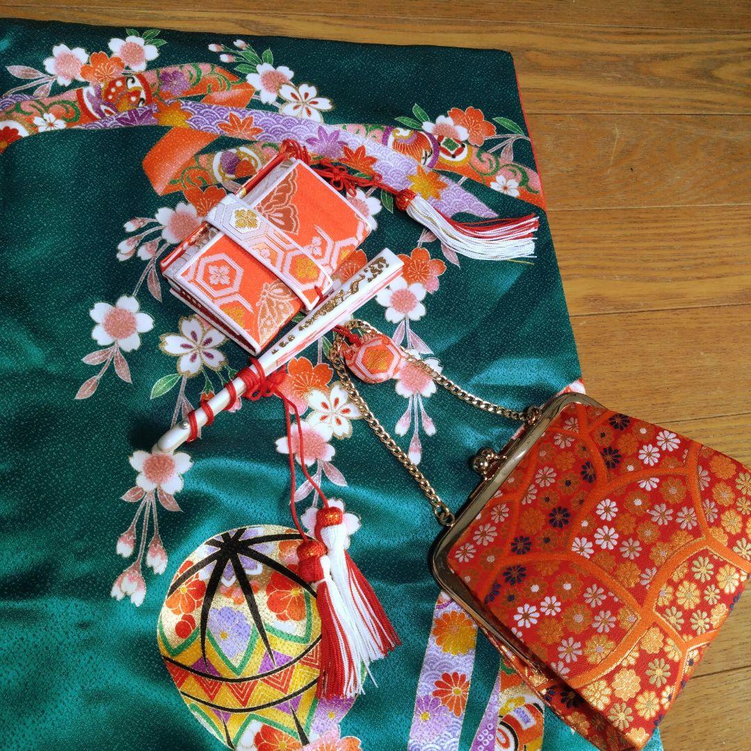 美しい緑七歳★着物帯バッグ草履小物セット★