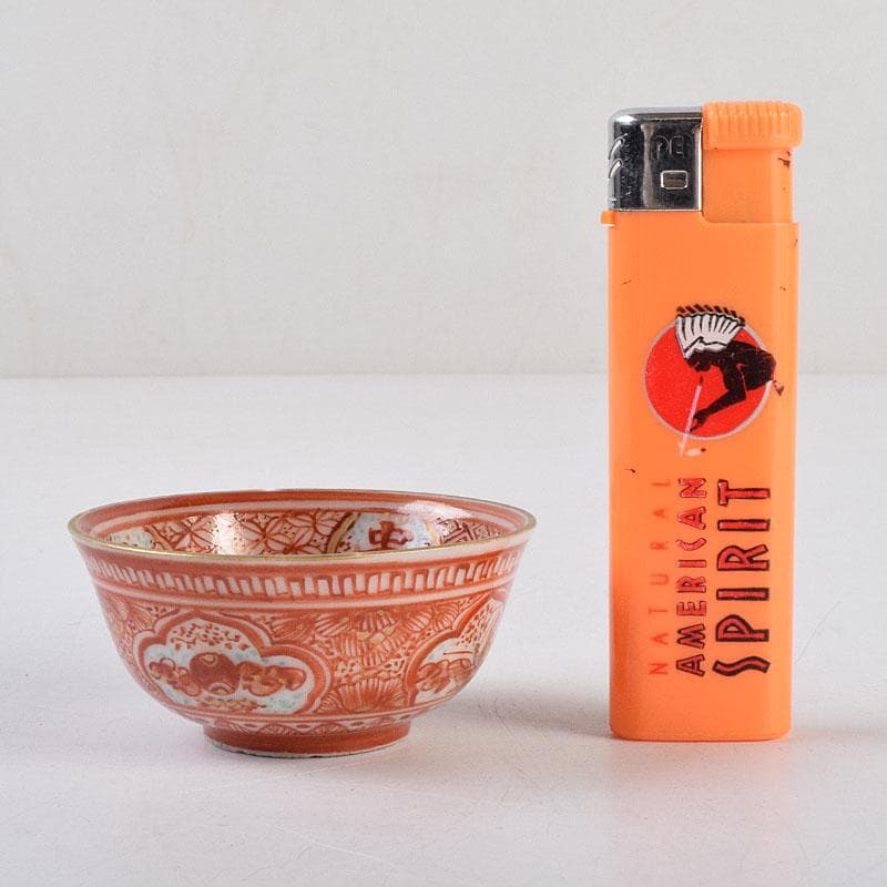 りんぞう　九谷焼　古九谷　赤絵　盃　ぐい呑　三客　時代箱　M　R9325