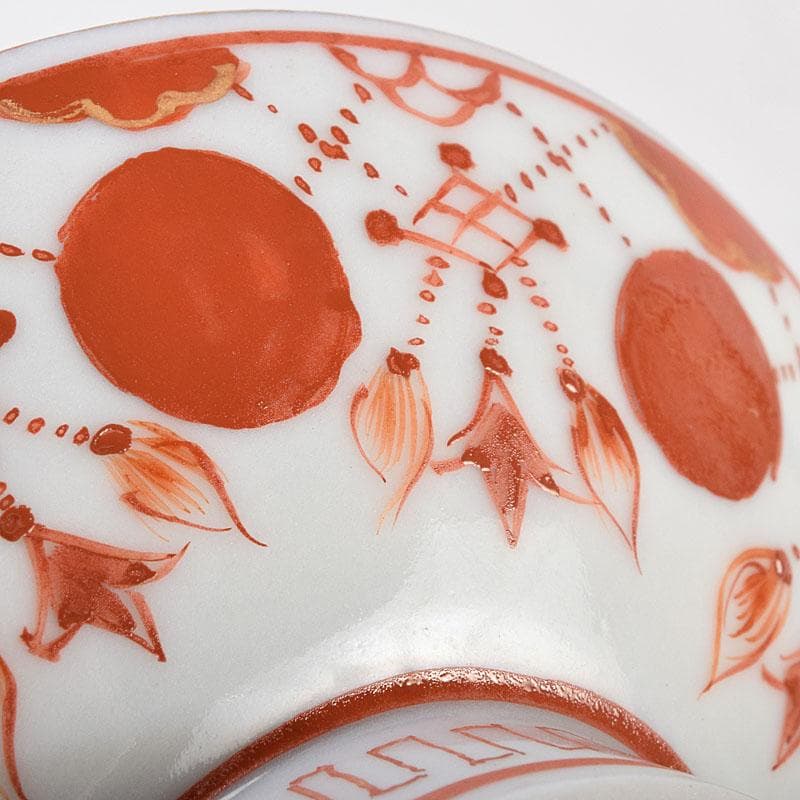 九谷焼　九谷八郎手　赤絵　神獣文　盃　ぐい呑　時代箱　M　R9174