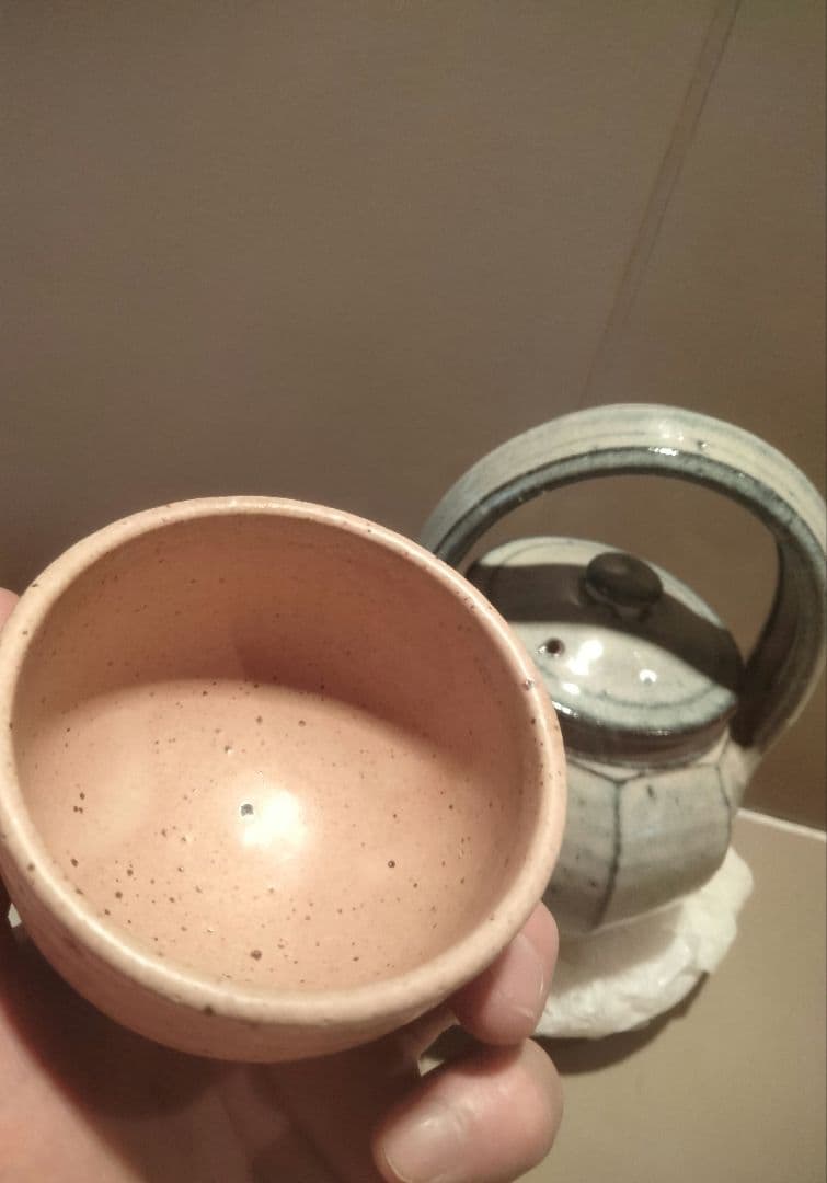 絶品 小代焼中平窯 藁灰釉後手急須(面取) 追加サービスで