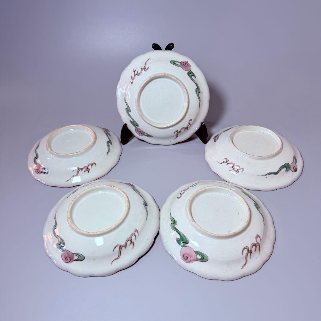 古伊万里　色絵金襴手賢人図輪花皿　5枚　直径15.6㎝　取り皿　幕末～明治期