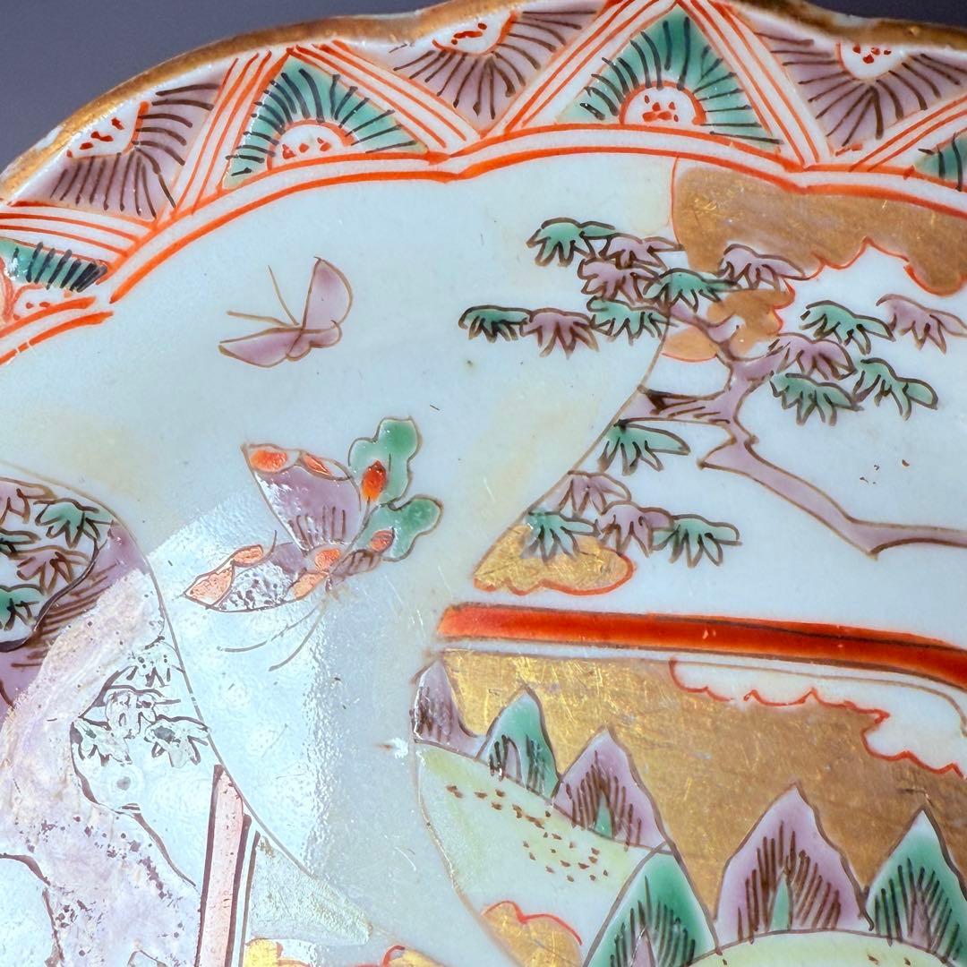 古伊万里　色絵金襴手賢人図輪花皿　5枚　直径15.6㎝　取り皿　幕末～明治期