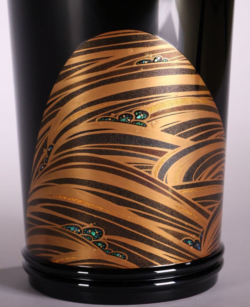 MA495 輪島塗 大徹造 田中貴司 流水金蒔絵 螺鈿入 手付花生 共箱