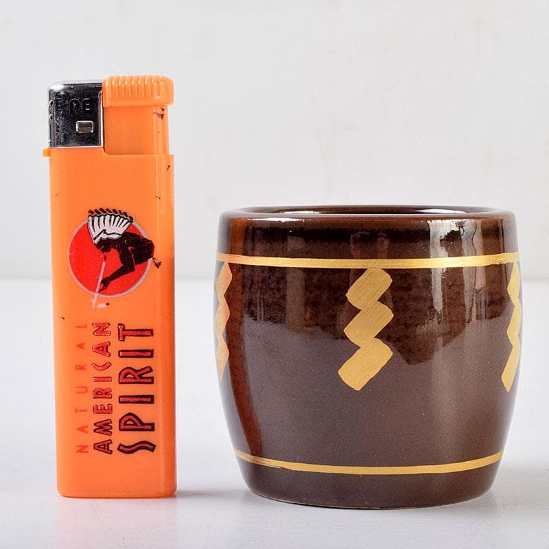 茶道具　膳所焼　淡海ぜぜ　陽炎園造　太鼓形　〆縄蒔絵　蓋置　共布共箱　V8752