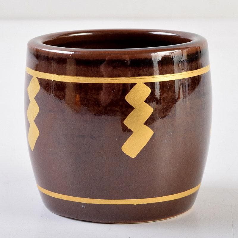 茶道具　膳所焼　淡海ぜぜ　陽炎園造　太鼓形　〆縄蒔絵　蓋置　共布共箱　V8752