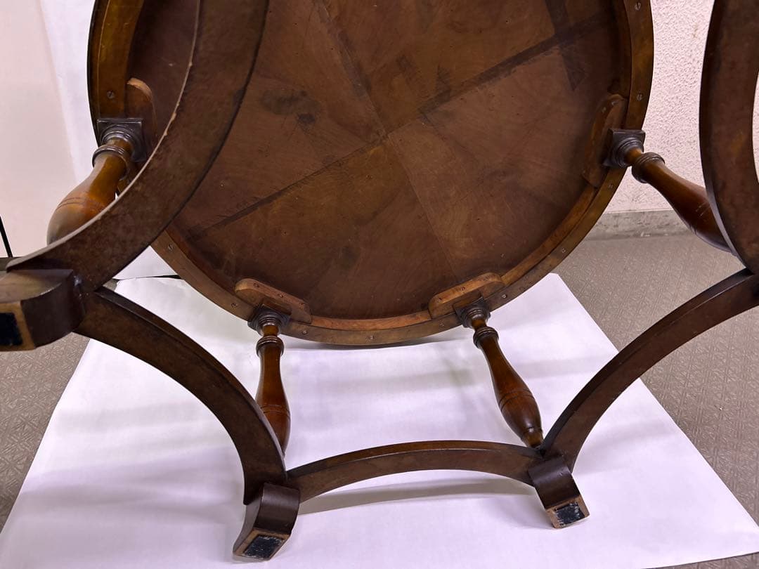 アンティーク イギリス製 ブラウン 円形 木製 テーブル 92cm×46cm
