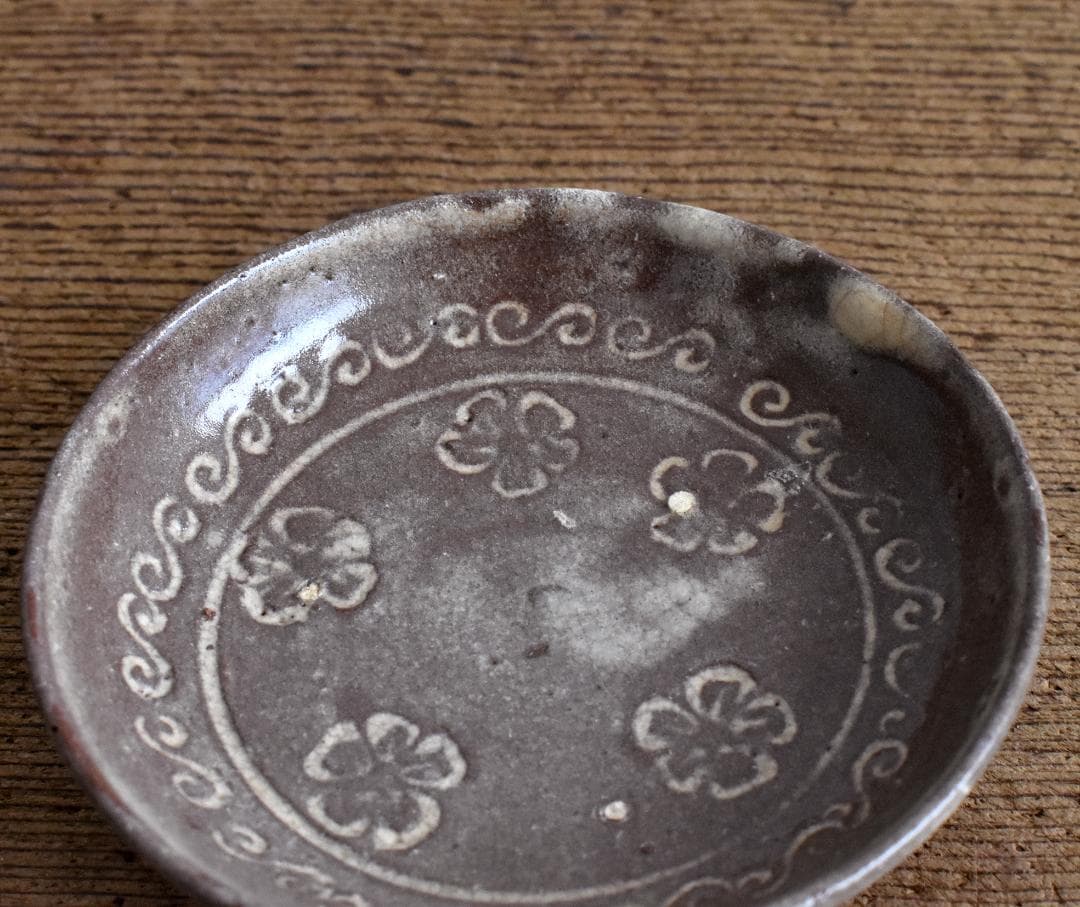 江戸 八代焼 古高田 三島象嵌盃 小皿 / 肥後 熊本 酒器 古陶器 古