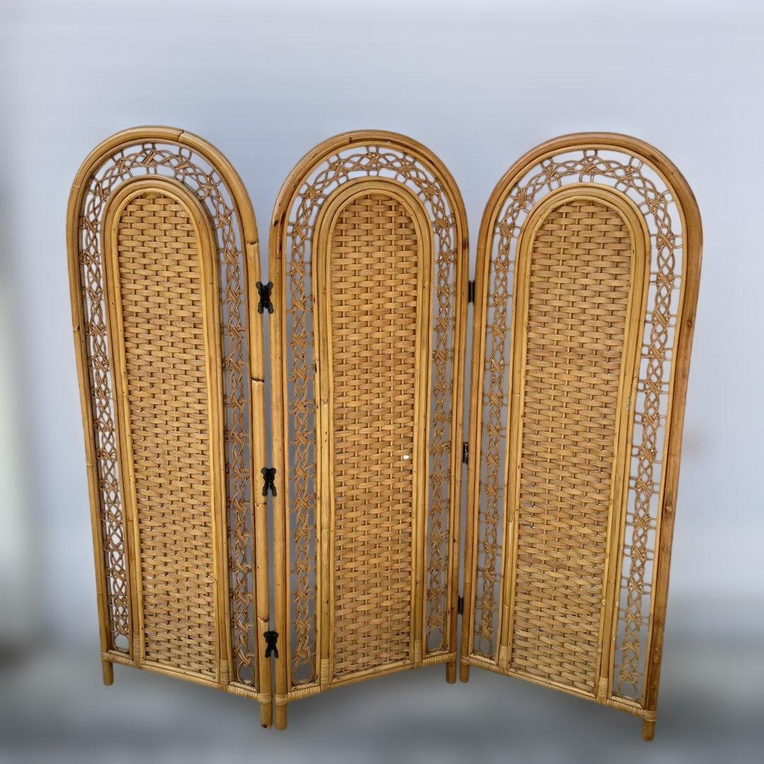 昭和レトロ】アンティーク調 ラタン 衝立 パーテーション 3連 ラタン 3