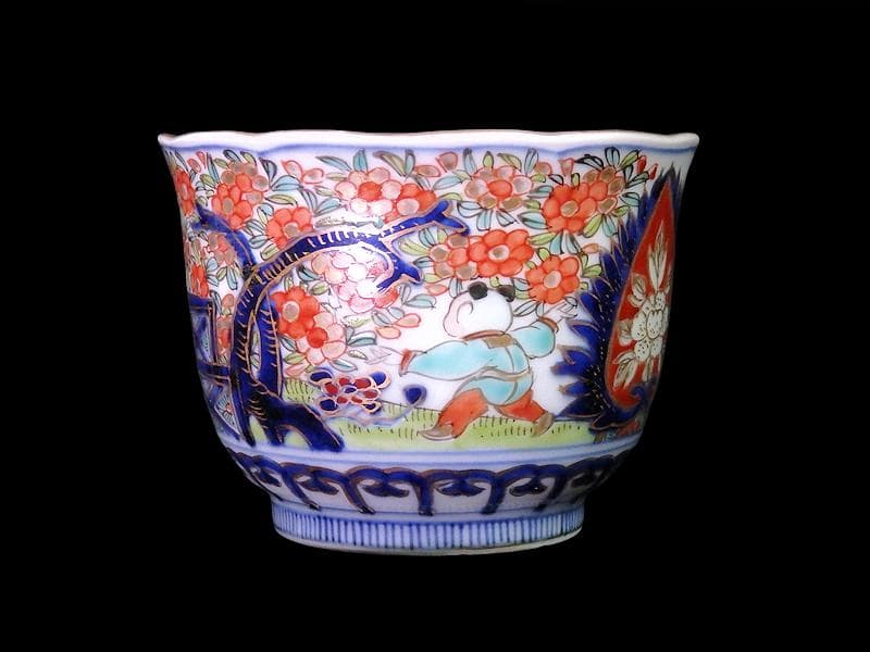 古伊万里 金襴手 花に唐子の図 向付 5客 AS-DCe