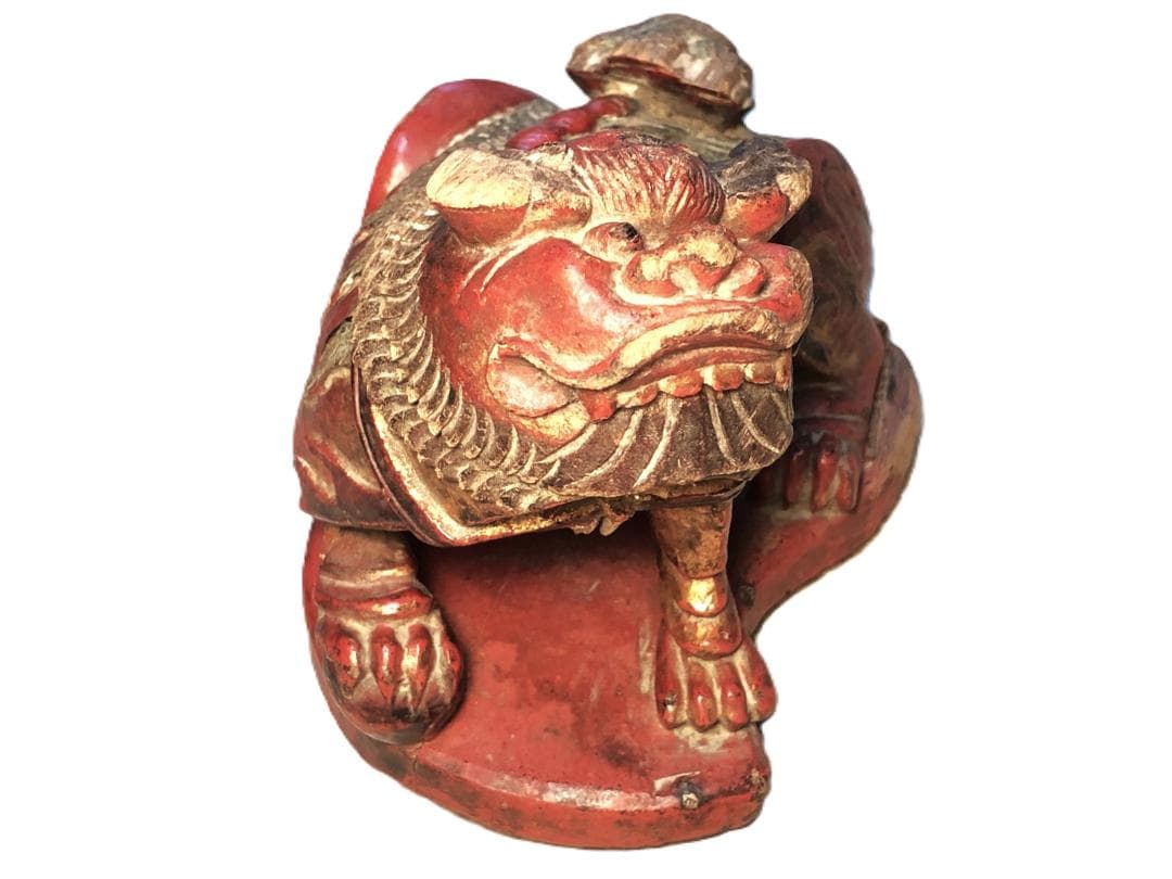 木彫金朱漆塗玉獅子 】 江戸時代