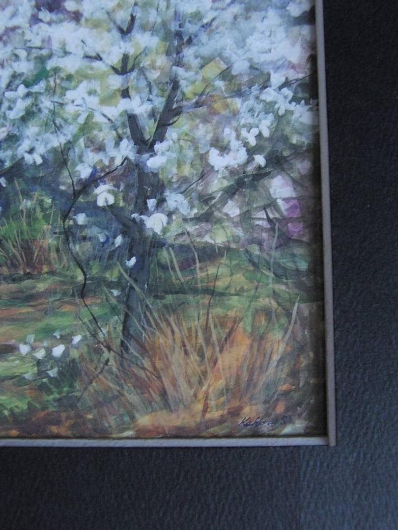 坂口かほる、【雨降る山の春】、希少な額装用画集より、新品額装付、状態良好