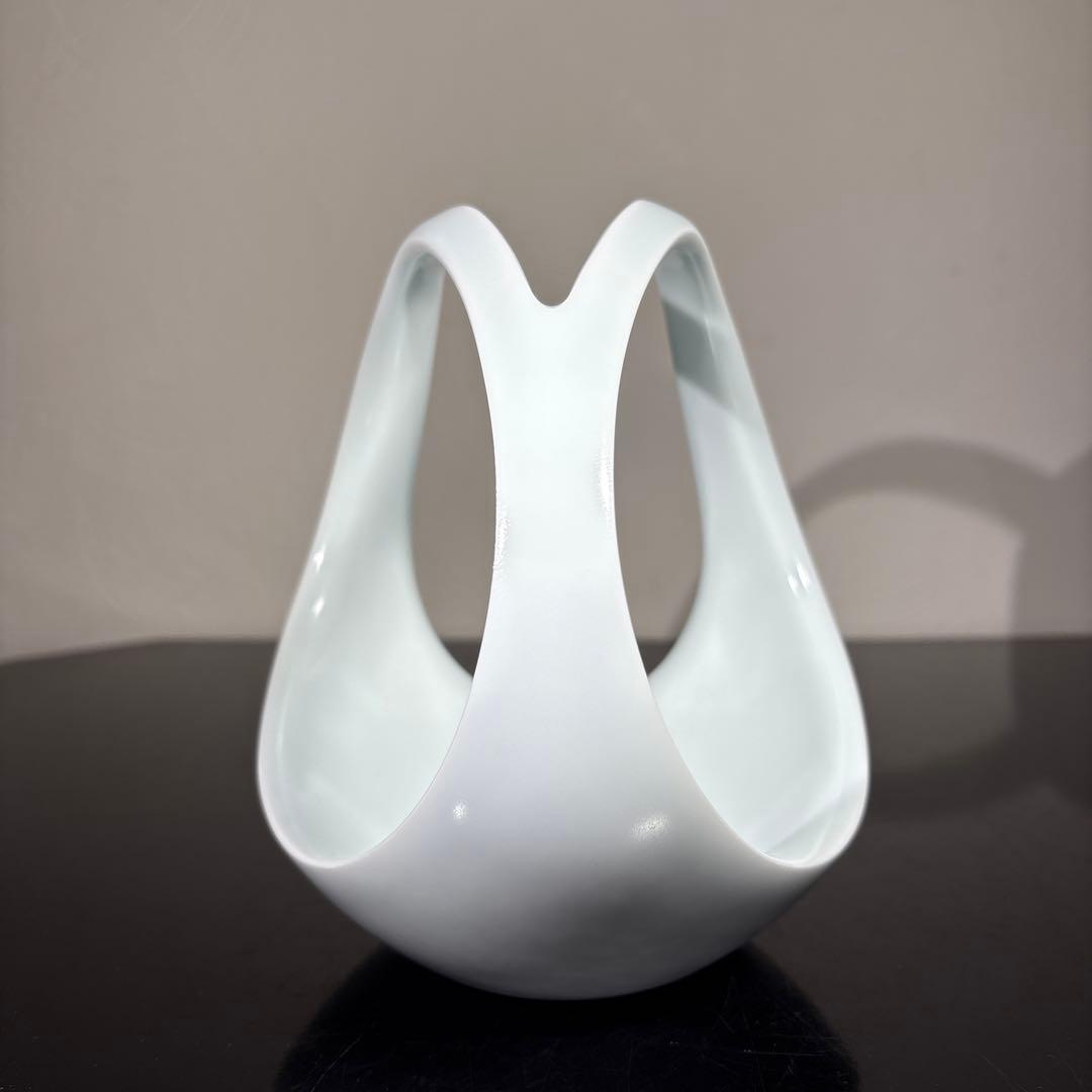 真作 人間国宝 前田昭博 白瓷手付鉢