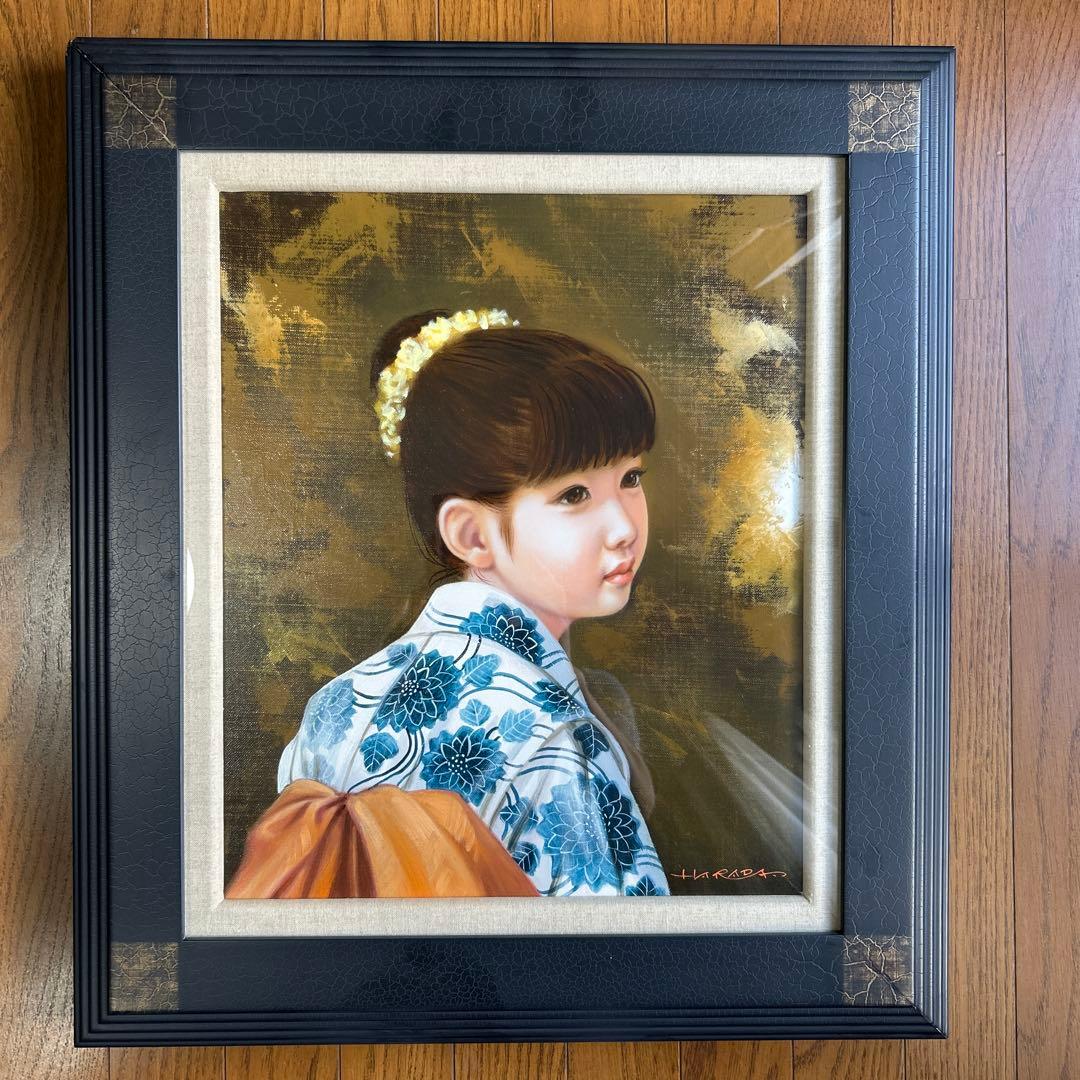 絵画油彩画少女原田優「夏姿」