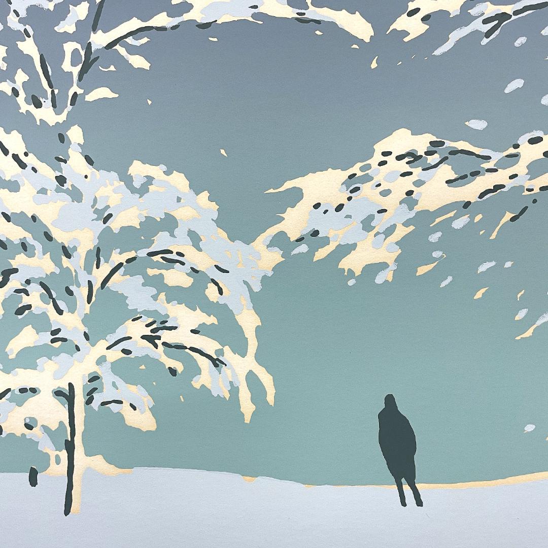 大型 真作保証 本間武男『雪の札幌)』シルクスクリーン 版画 画寸h38×