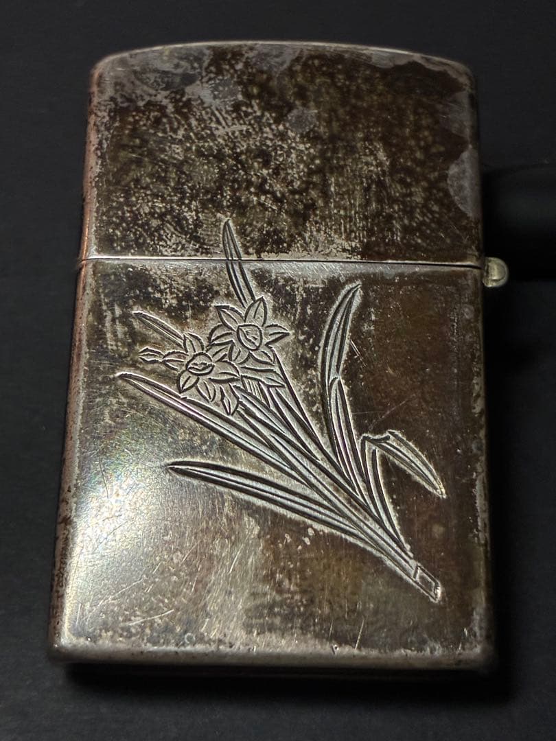 スターリングシルバー950彫金花彫 純銀オイルライター｜雰囲気抜群