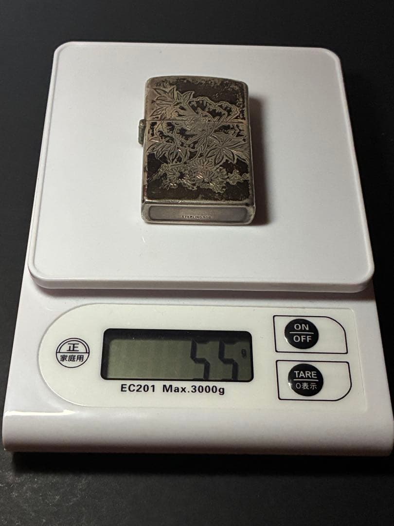 スターリングシルバー950彫金花彫 純銀オイルライター｜雰囲気抜群・ジャンク扱い