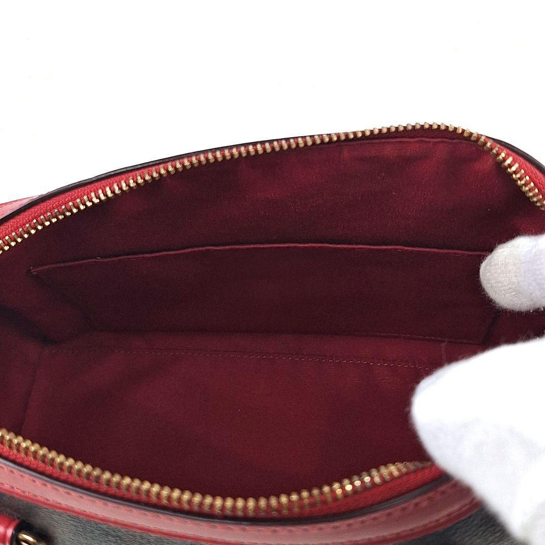 美品　コーチ ローアン サッチェル シグネチャー 2way ショルダーバッグ 赤