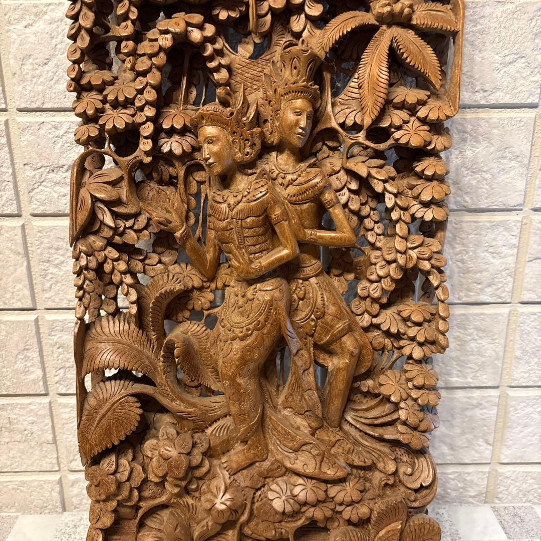 インドネシア 透し彫り ヴィンテージ レリーフ 壁掛け バリ彫刻 木彫画