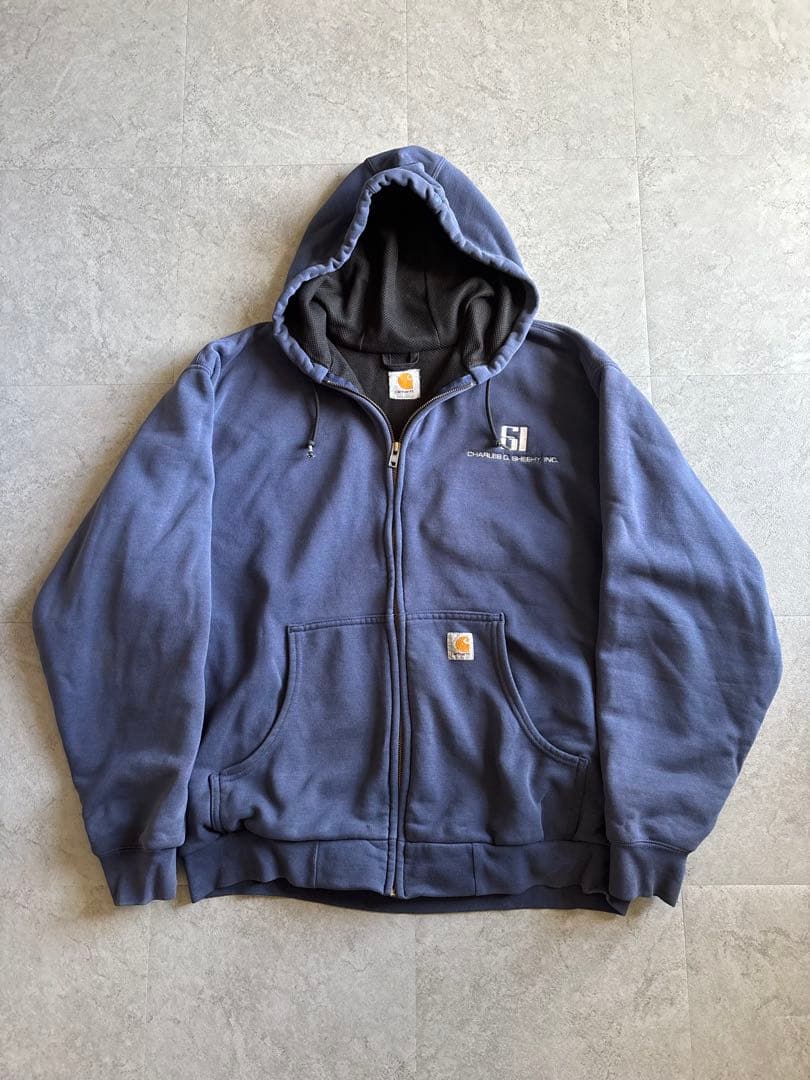 しょう様carhartt ジップパーカー 裏地サーマル 企業系刺繍 ネイビー