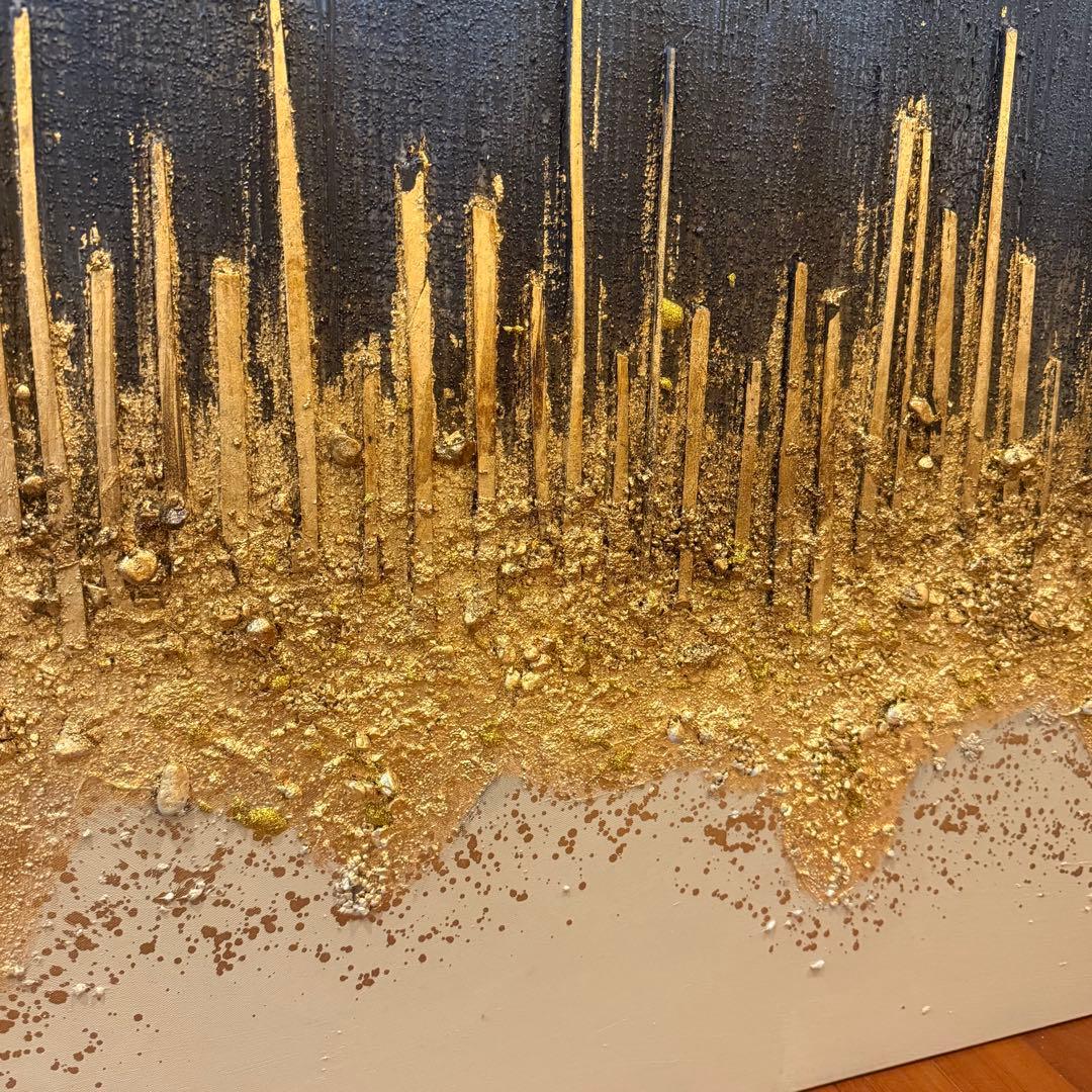 高級感】現代アート 大型 パネル 金箔 立体テクスチャ モダン インテリア