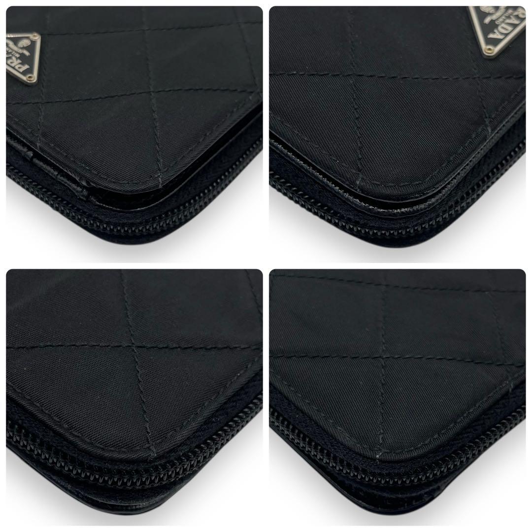 極美品■プラダ ナイロン キルティング ラウンドジップ財布 サフィアーノレザー