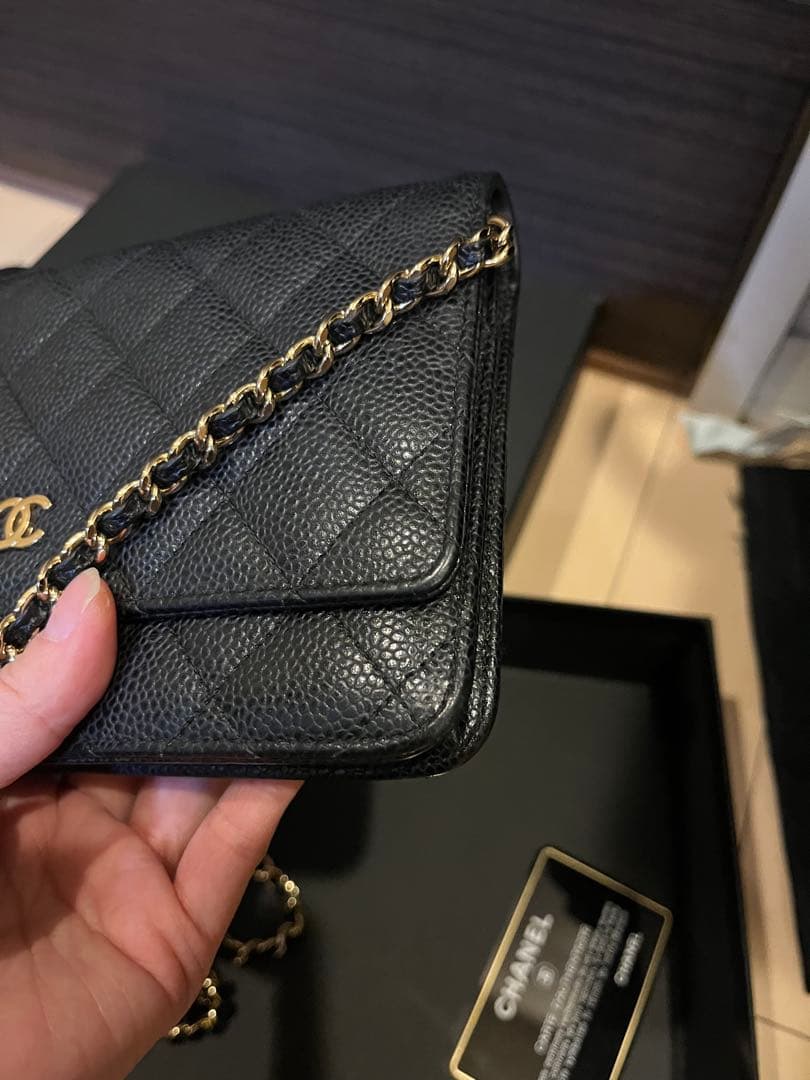 正規品　CHANEL チェーンウォレット　ショルダー　キャビアスキン　ゴールド