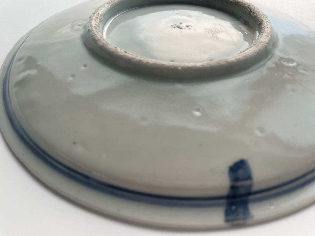 骨董　アンティーク　初期伊万里　花唐草山水文　七寸皿　丸皿　中皿　古伊万里　染付