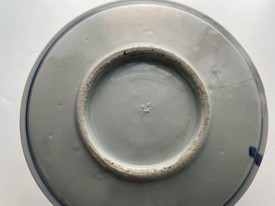 骨董 アンティーク 初期伊万里 花唐草山水文 七寸皿 丸皿 中皿 古