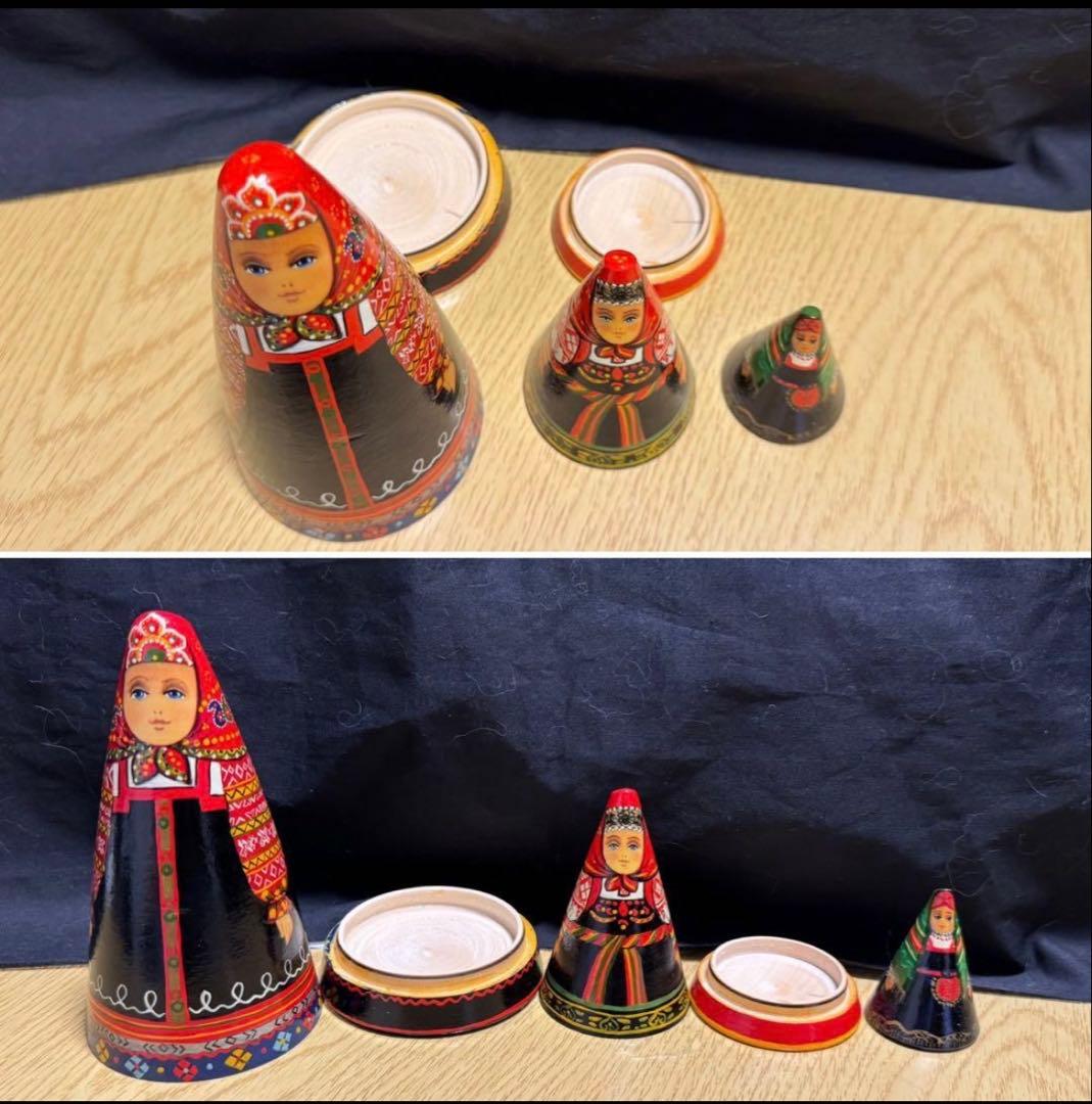 ロシア アーティスト ダロブエア作品 三角マトリョーシカ 3体 長期保存