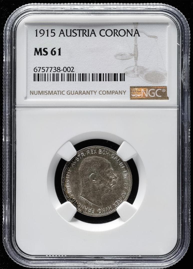 NGC-MS61 1915 オーストリア フランツ・ヨーゼフ1世月桂冠と帝冠銀貨