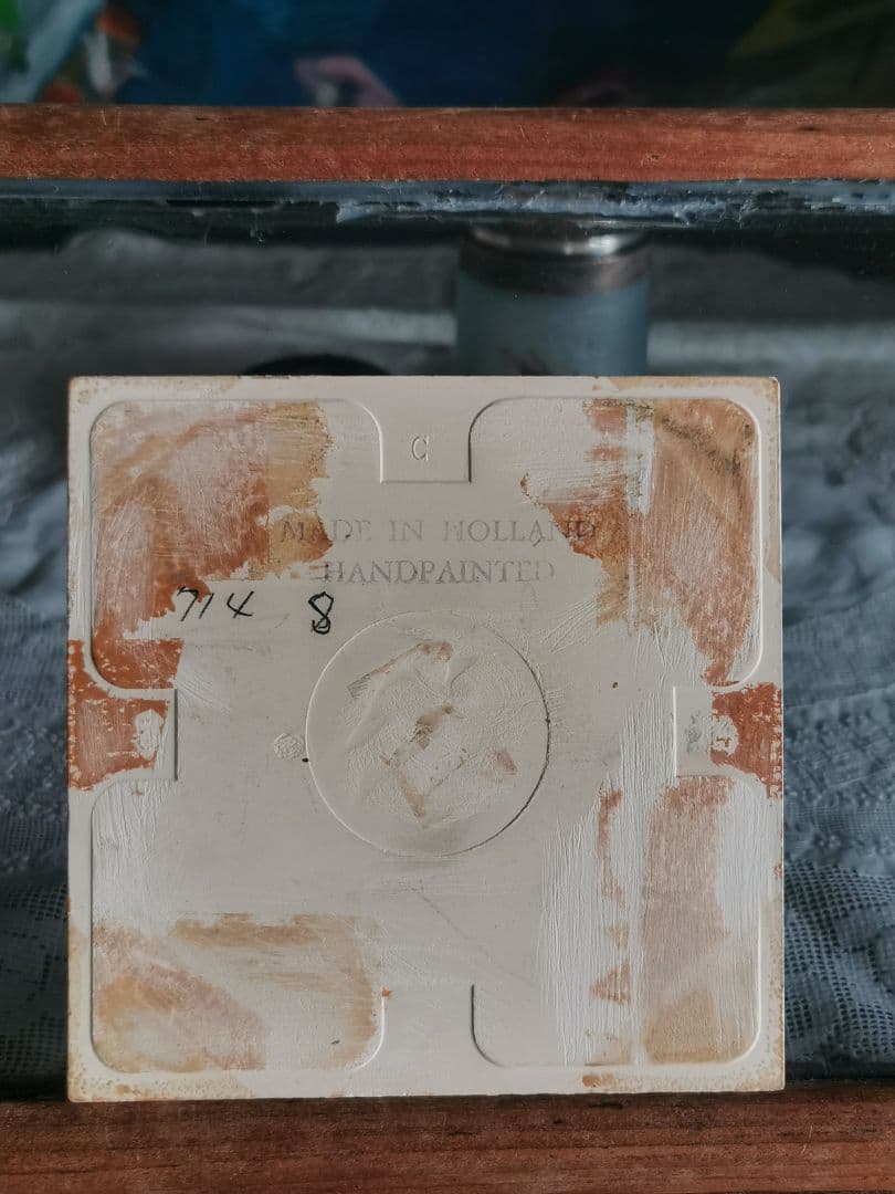 ヴィンテージ/アンティーク デルフト焼タイル コバルト手描 ゴルフ