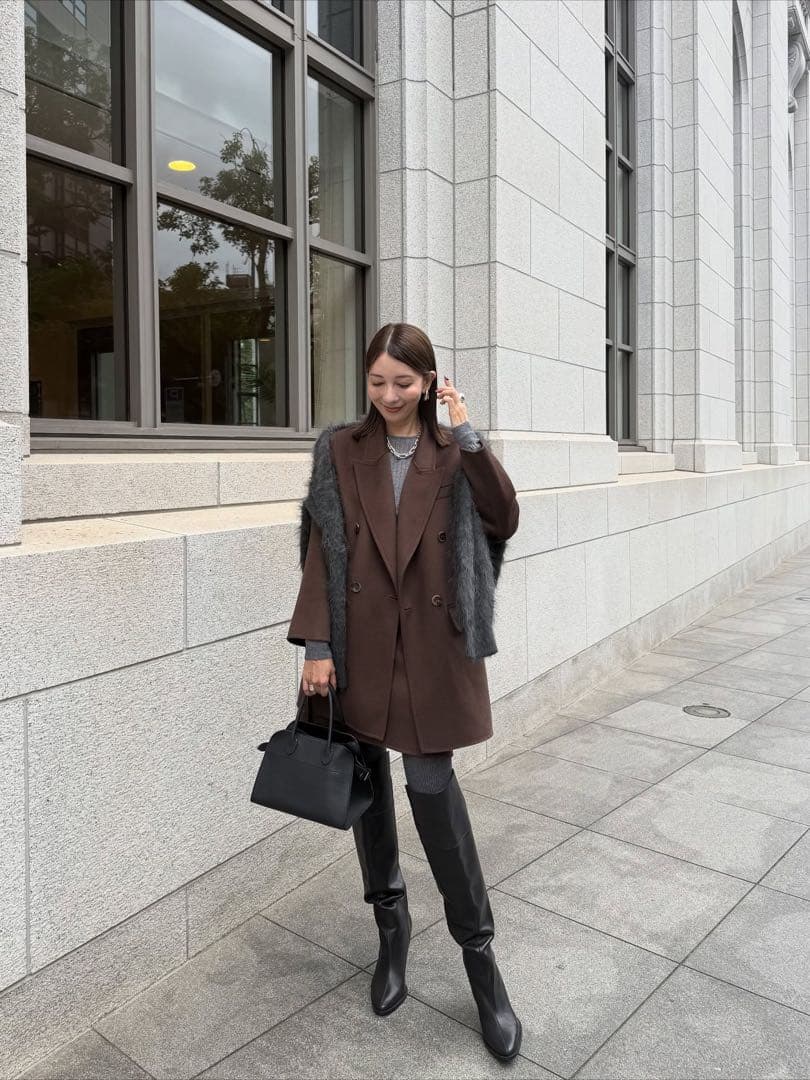 sakiさんコラボ ジャケットコート スカートとセットアップ ブラウン M