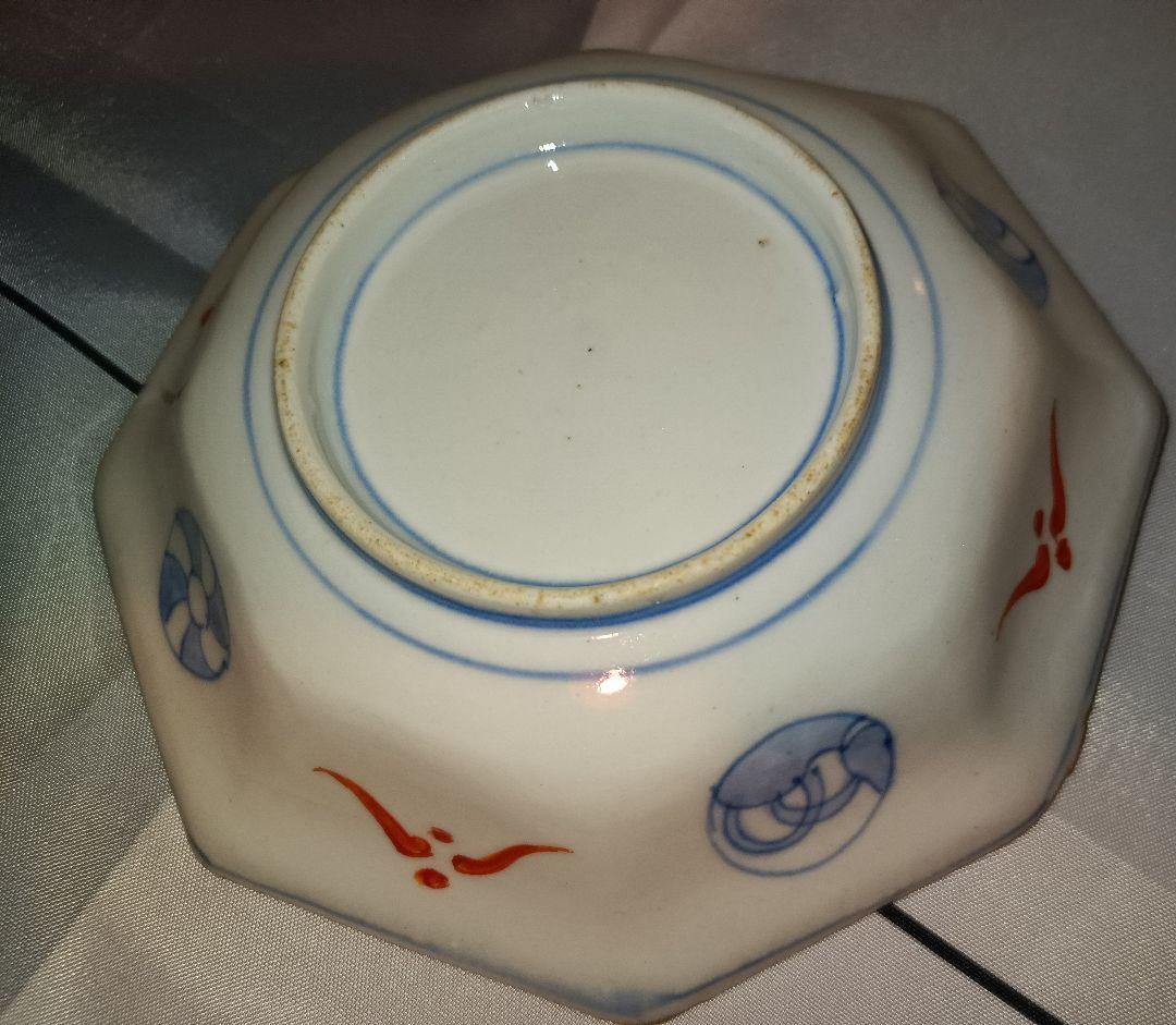 小伊万里焼 八角鉢 江戸時代後期 鶴亀 松竹梅 富士の図 吉祥文