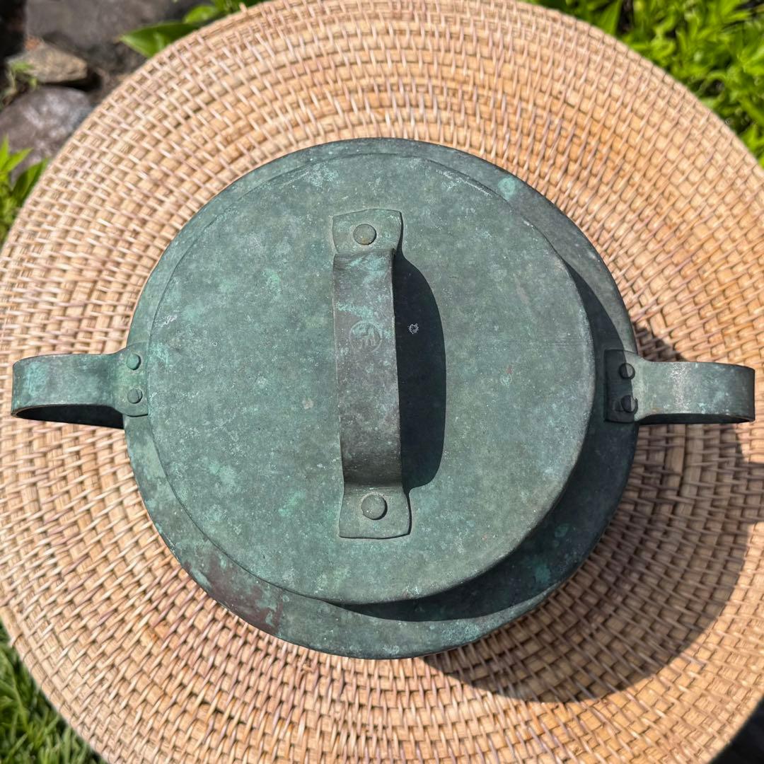 アンティークの素敵な鉄瓶 銅製 緑青付き 民藝 伝統工芸 蚤の市 手仕事