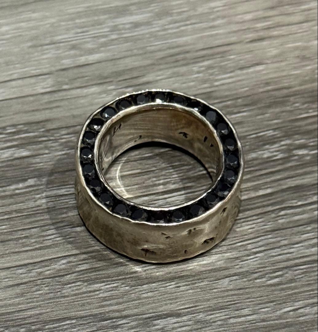 e.m. 両面 ジルコニア リング ブラック シルバー925 19号