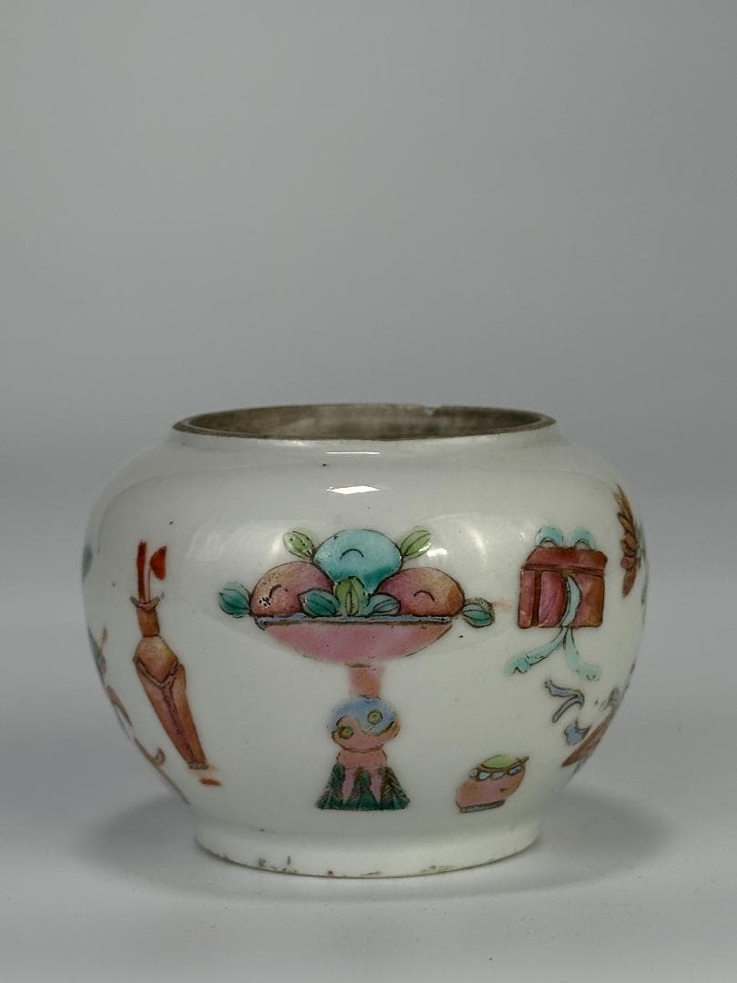 中国清代 粉彩雑宝文 水洗 水盂 文房具 唐物 時代 古玩