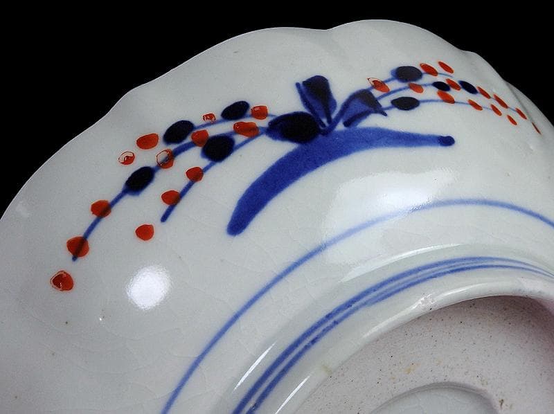 古伊万里　色絵　窓絵獅子　秋草に兎の図　膾皿　５客　D049AS-DBj