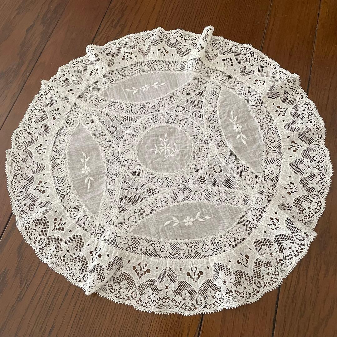 フランスアンティーク ノルマンディーレースドイリー/リネン♪カード付
